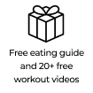 Icon of a gift box with text about free eating guide and workout videos.
