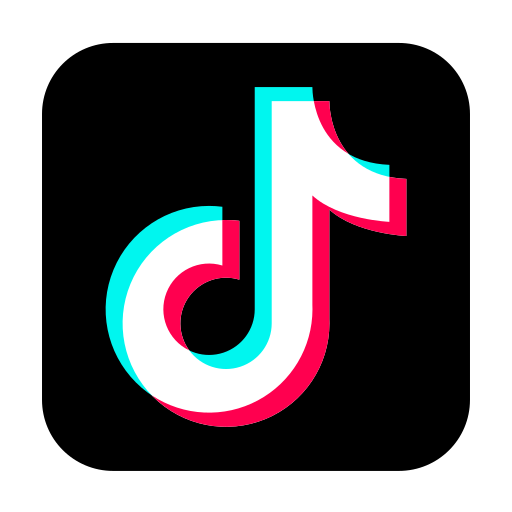The TikTok logo, a musical note with a red and cyan glitch effect on a black background.