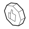 Black and white thumbs-up icon on a hexagonal shape.