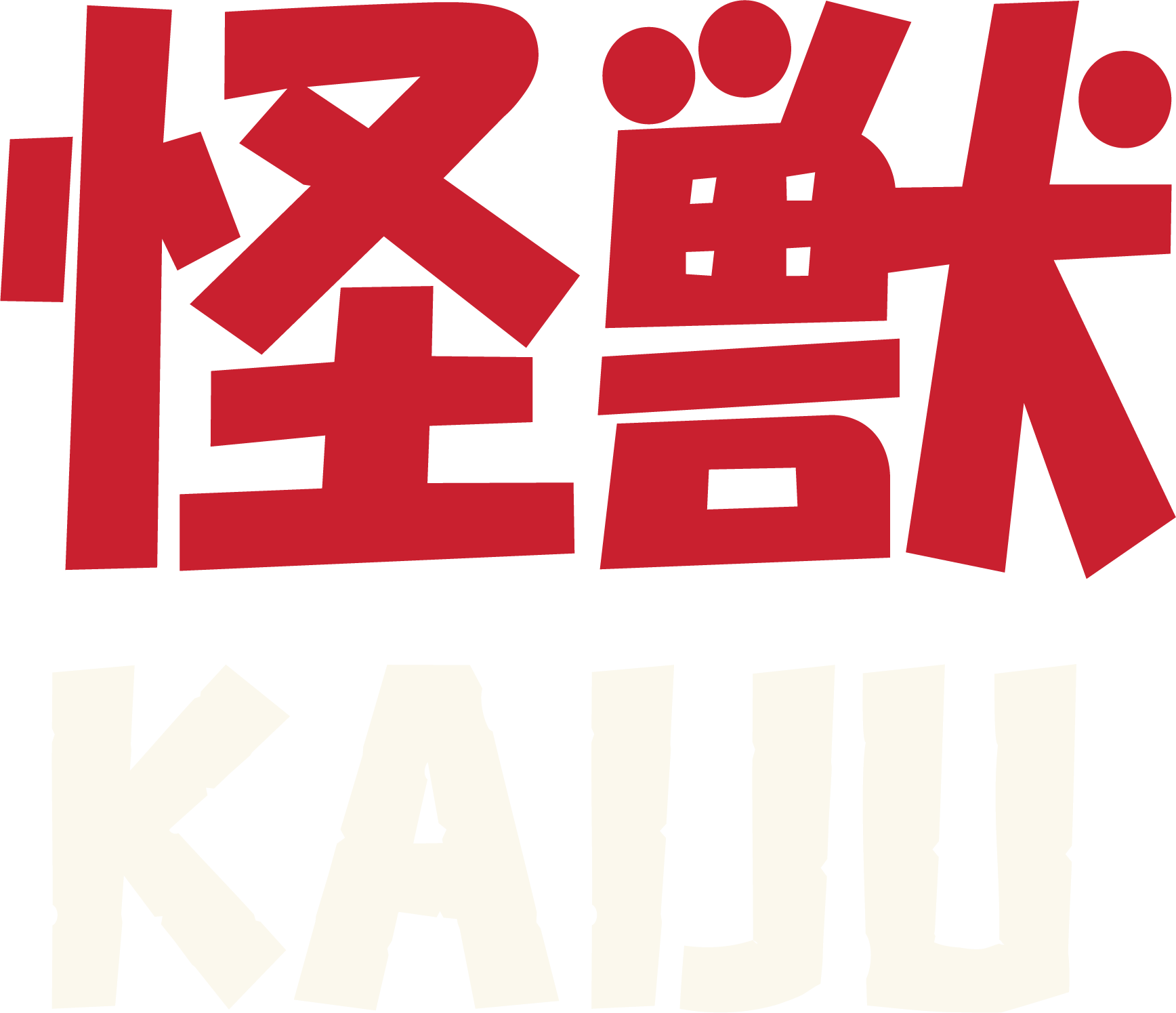 Red Japanese characters above the word 'KAIJU' in white.