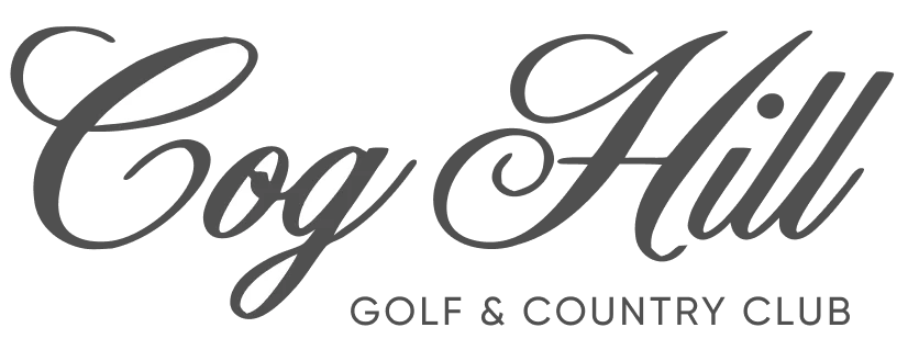 The Cog Hill Golf & Country Club logo in a gray script font on a white background.