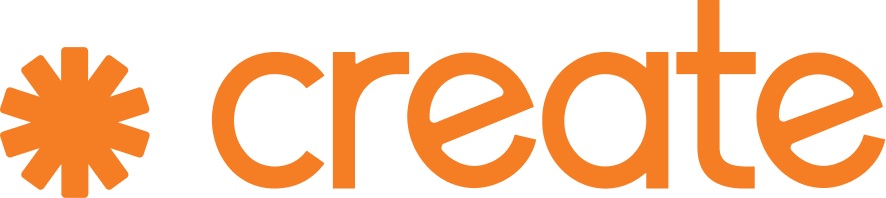 Orange text logo with an asterisk shape next to 'create'.