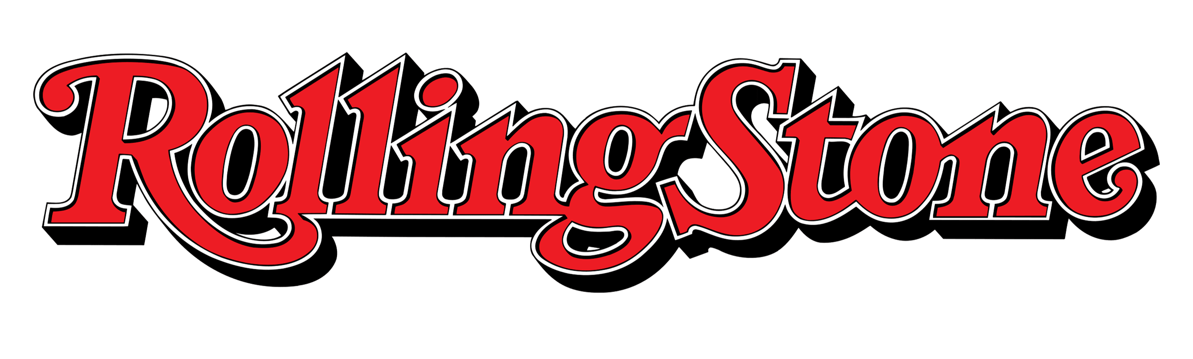 The red and white 'Rolling Stone' logo with a black drop shadow on a green background.