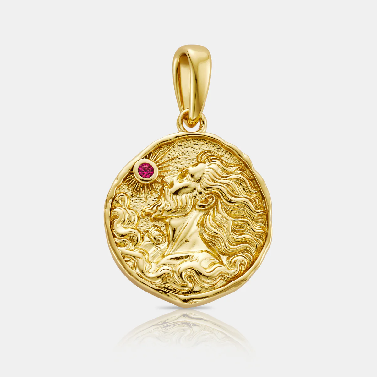 A collage of three photos showing close-ups of a gold pendant necklace being worn.