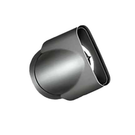 Grey, angular metallic object on a light grey background.