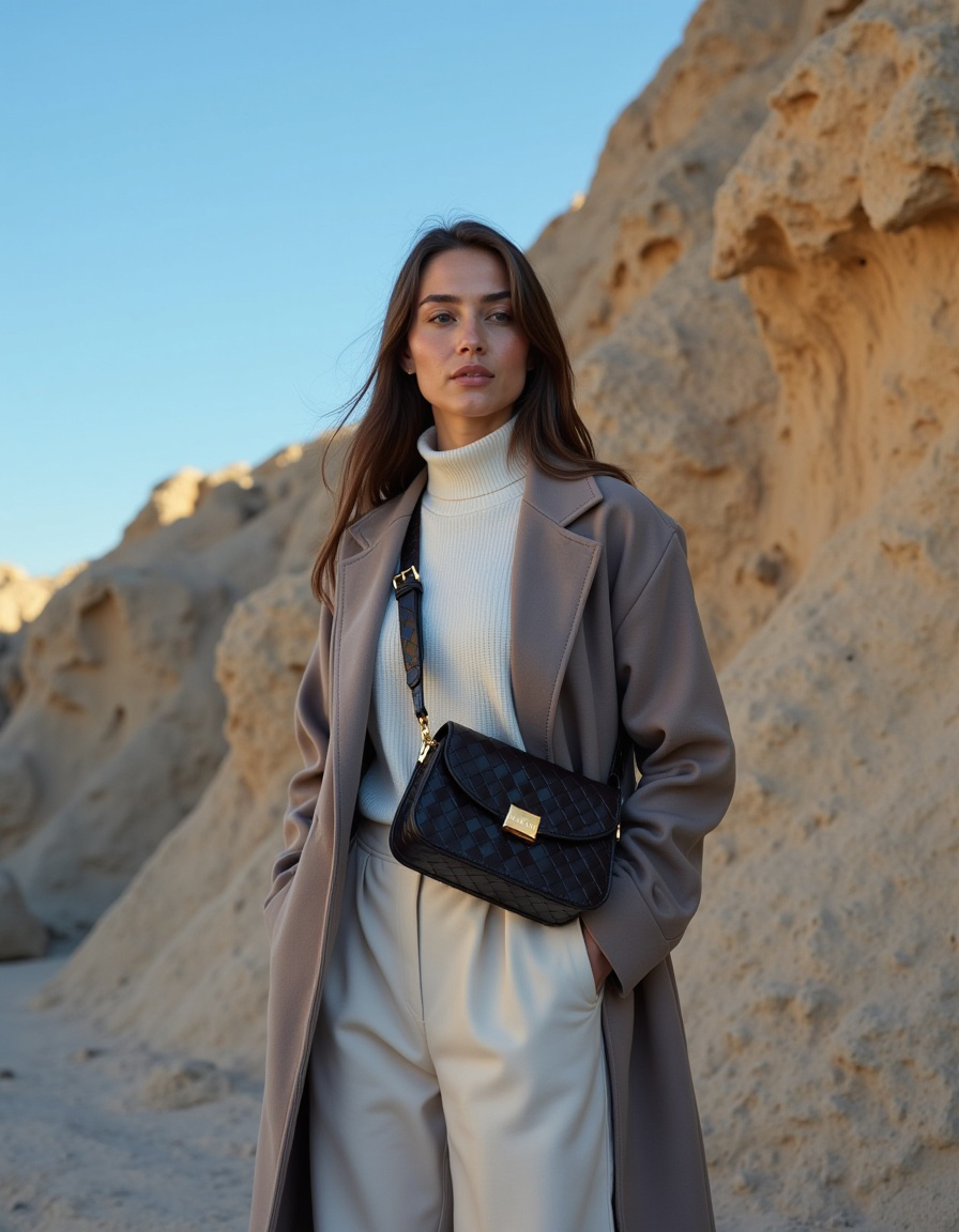 A black leather handbag with a strap, labeled 'MAKANI', on a light background.