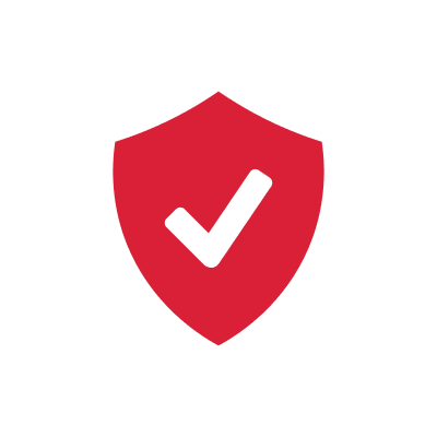 Red shield with a black check mark.
