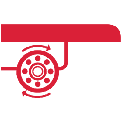 Red icon of a surveillance camera with circular design elements.