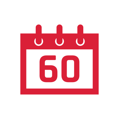 Red calendar icon with number 60 inside.