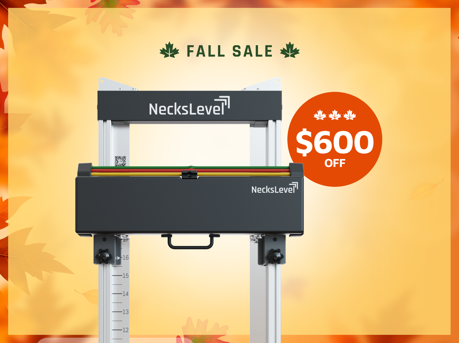 An advertisement for the NecksLevel device, promoting a fall sale with $600 off.