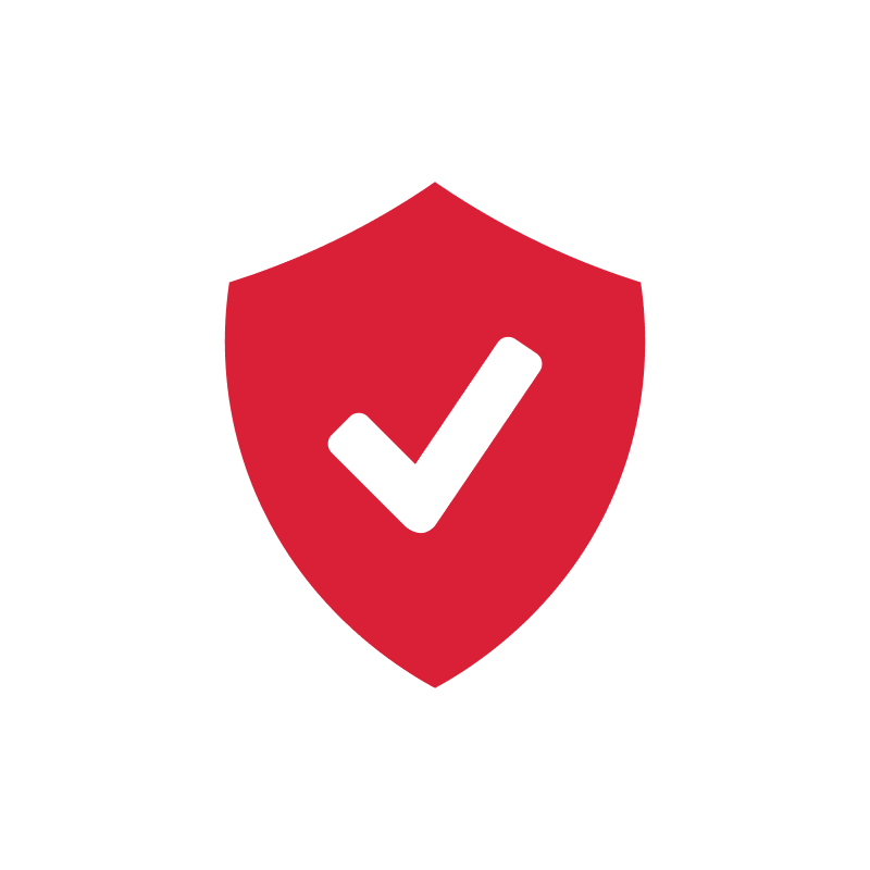 Red shield with a black checkmark in the center.