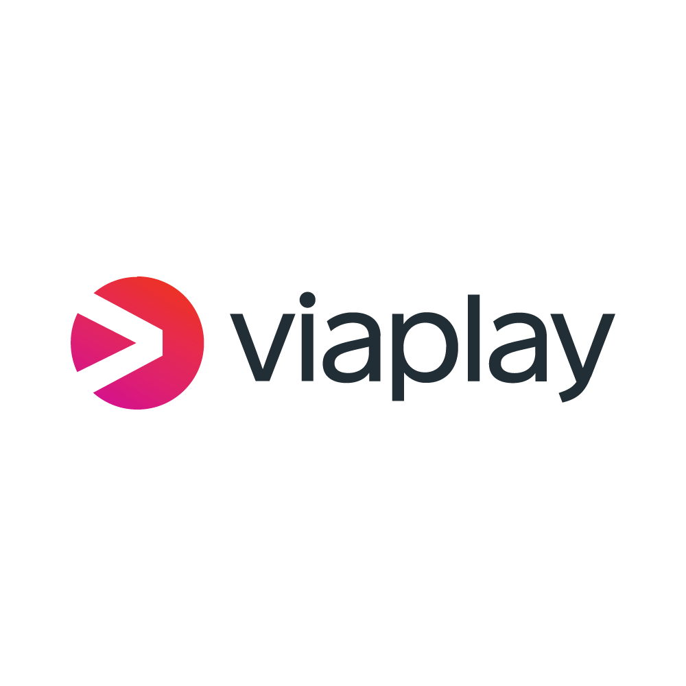 Viaplay logo with a stylized arrow in a red circle.