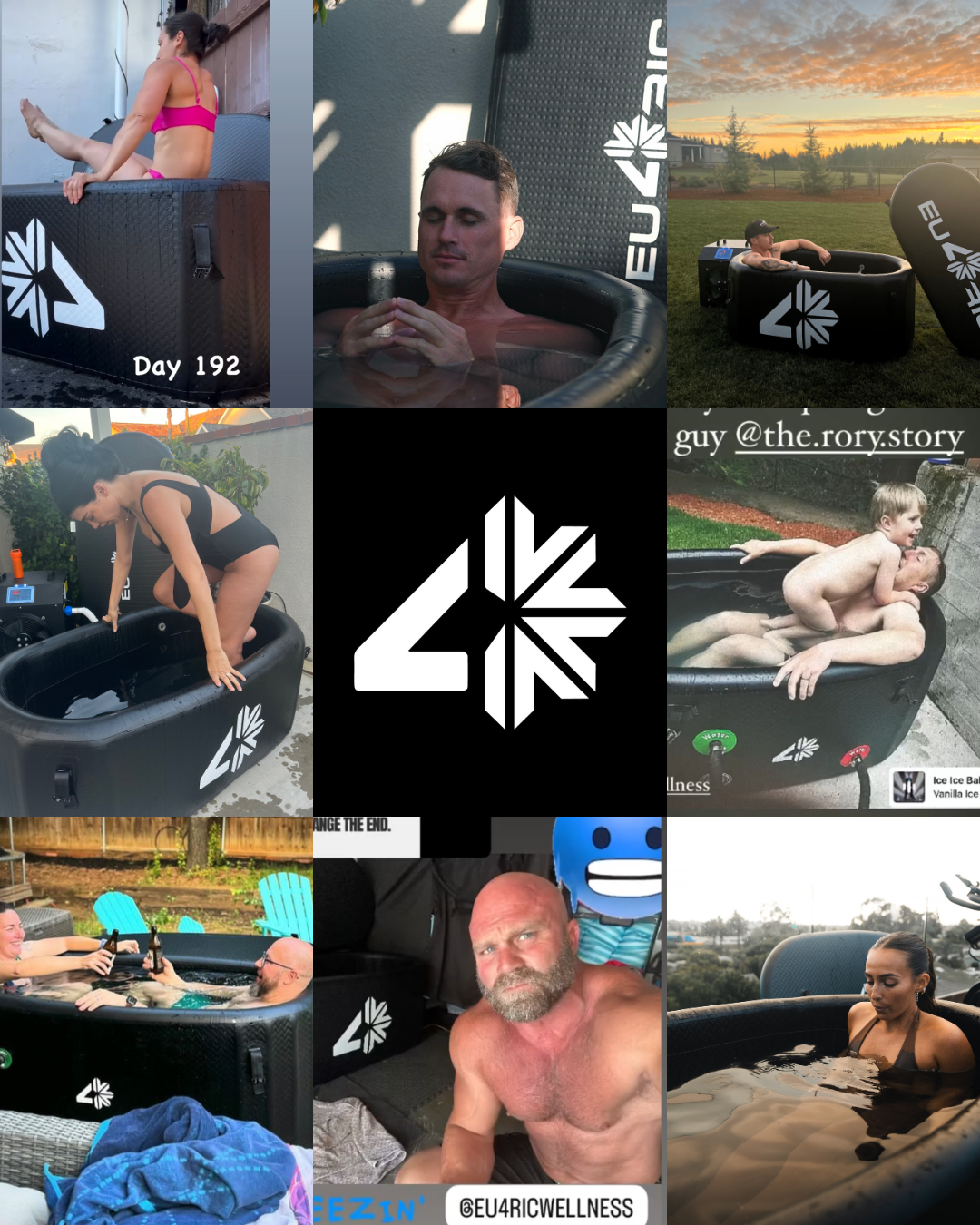 Collage of people using ice baths with EU4RIC branding.