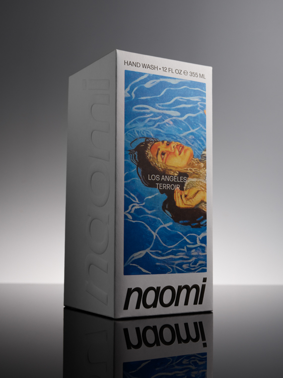 Hand wash box with artwork of a person in water, labeled 'Los Angeles Terroir.'
