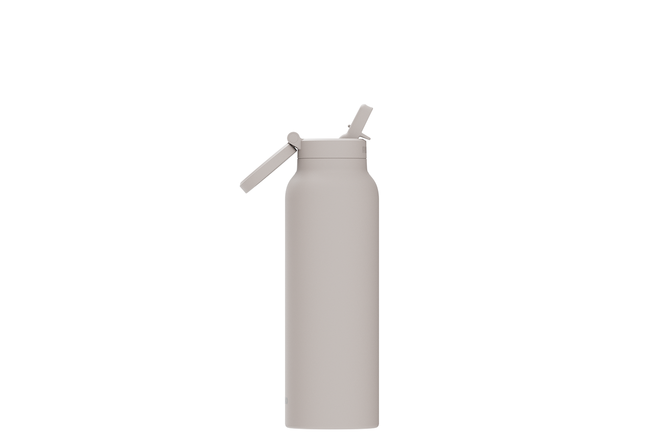 Smartphone attached to a water bottle with a grip holder.