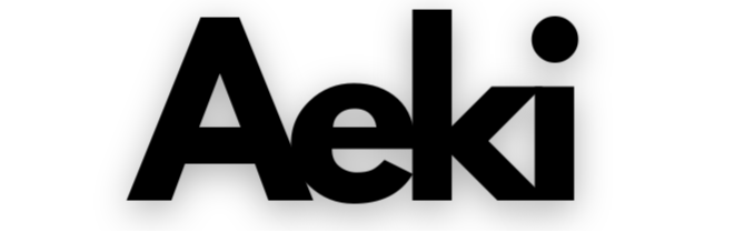 Bold black text spelling 'Aeki' with a modern design.
