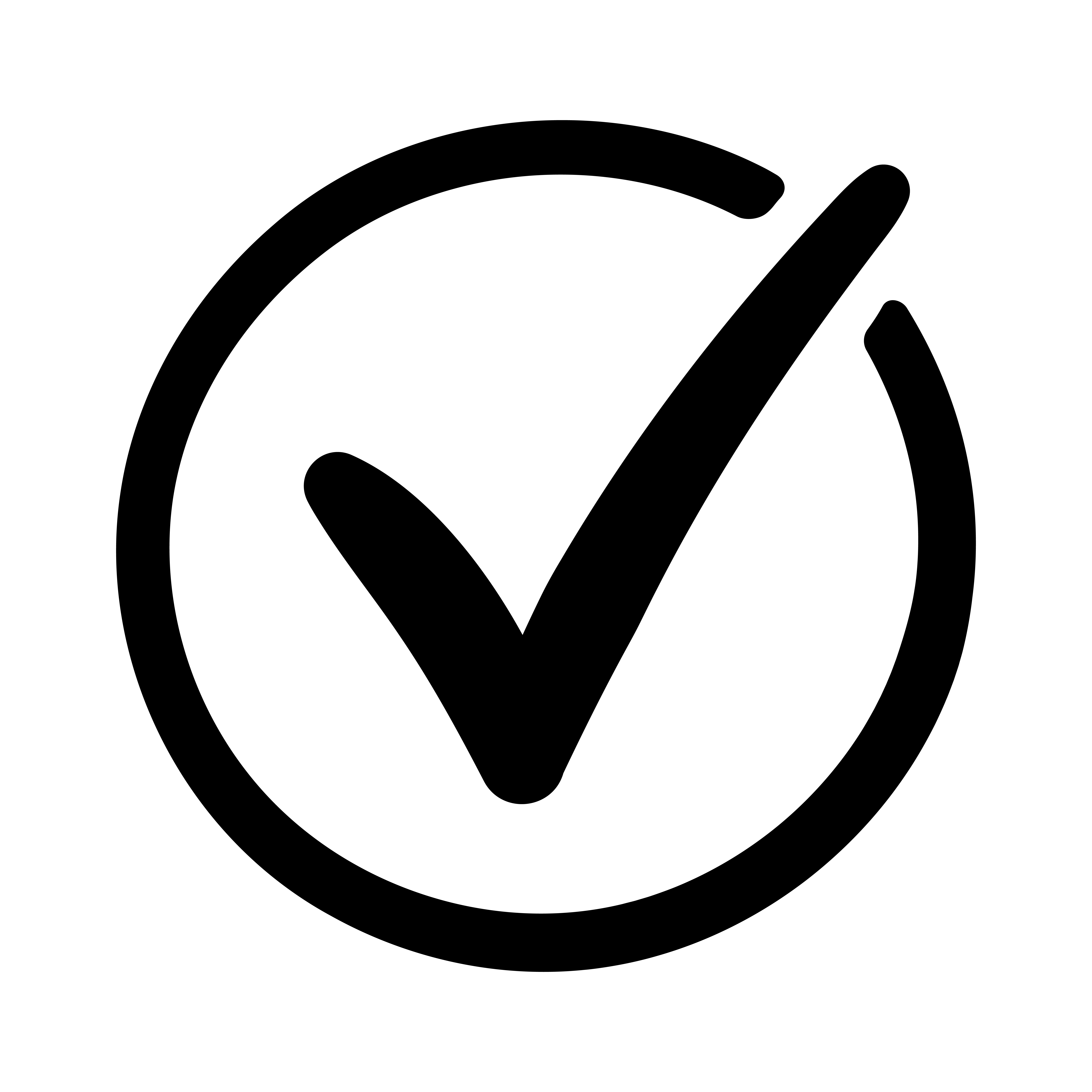 Bold black checkmark inside a circle on a white background.