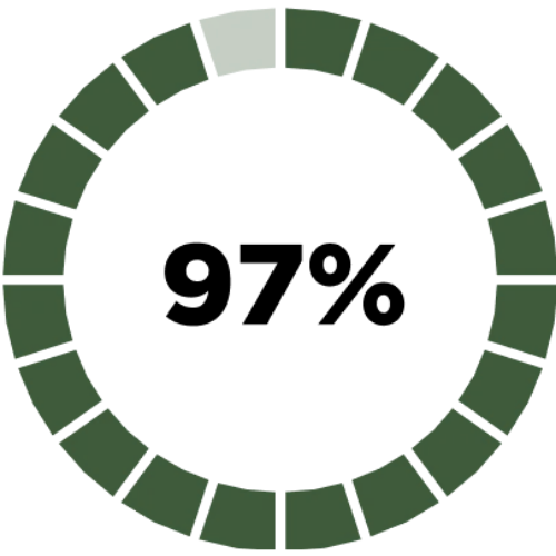 A circular progress bar graphic showing ninety-seven percent.