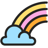 An icon of a rainbow with yellow, pink, and orange stripes emerging from a blue cloud.