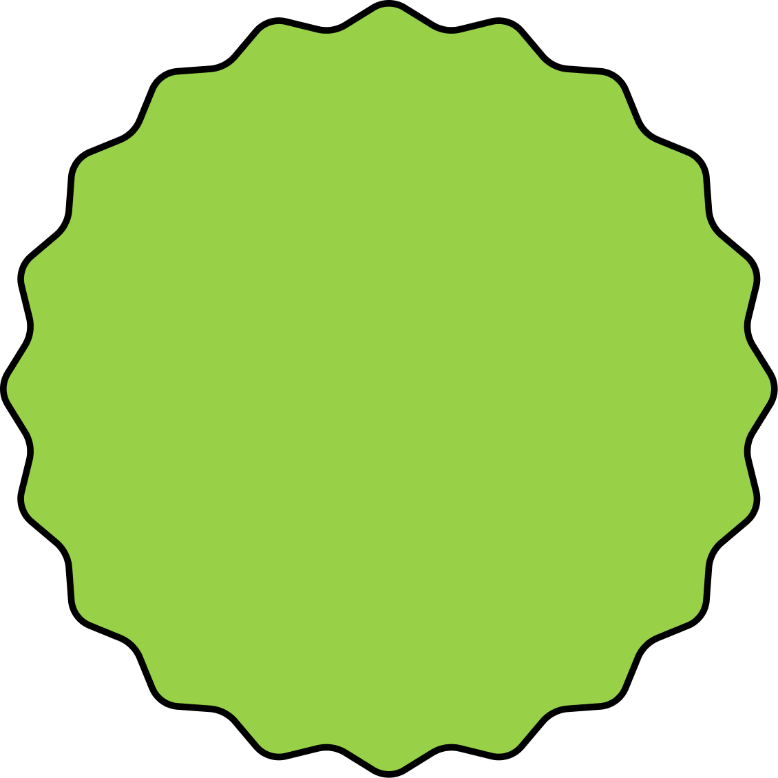 A solid light green badge or starburst shape with a scalloped edge on a black background, with no text.