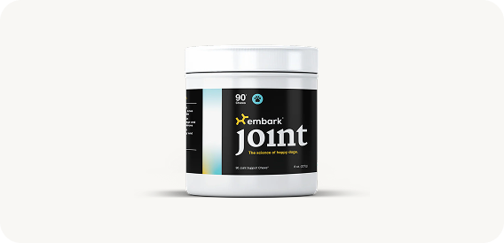 A white container of Embark Joint, a support chew for dogs, against a plain white background.