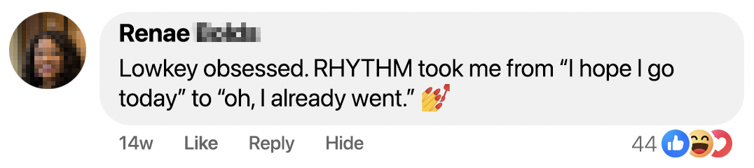 Social media comment with text and reaction emojis.