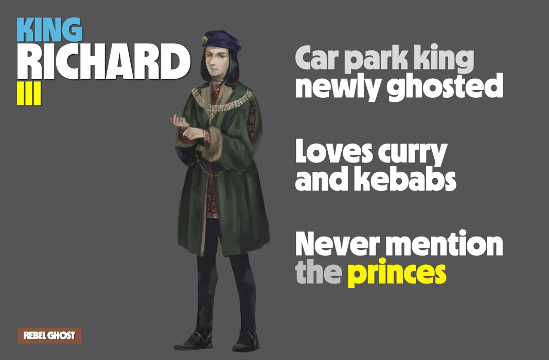 Illustration of King Richard III with humorous text about modern preferences.