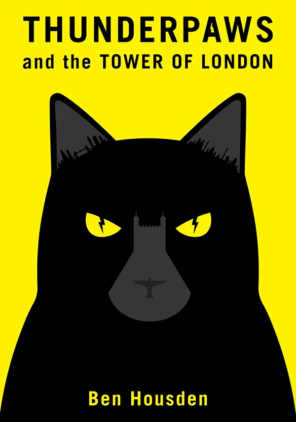 Illustrated book cover with a black cat and yellow background.