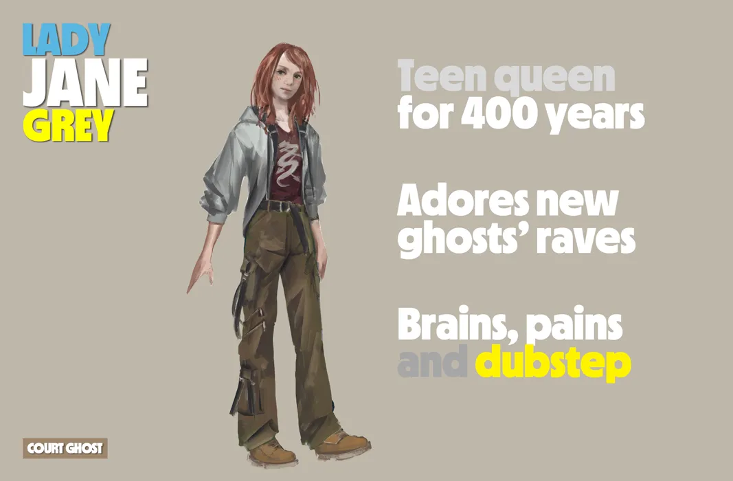 Illustration of a young woman with text about Lady Jane Grey.