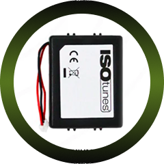 A small black and white device labeled 'ISOtunes', with wires attached.