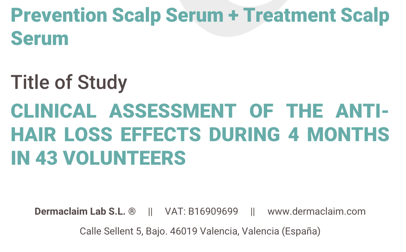 The title page of a clinical assessment study on the anti-hair loss effects of scalp serums.