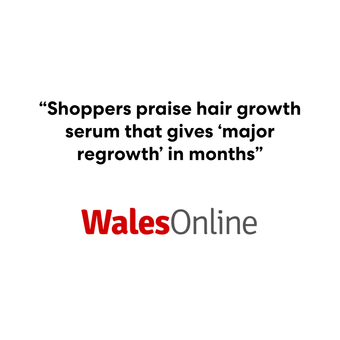 A graphic from WalesOnline with a headline about shoppers praising a hair growth serum.