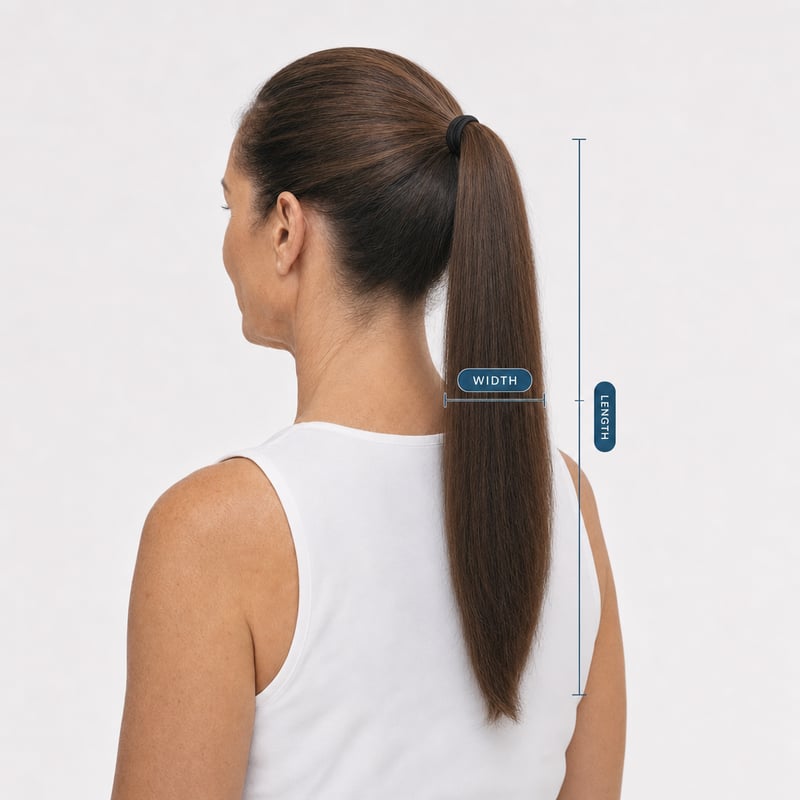 Ponytail containing 30,000 thicker hairs