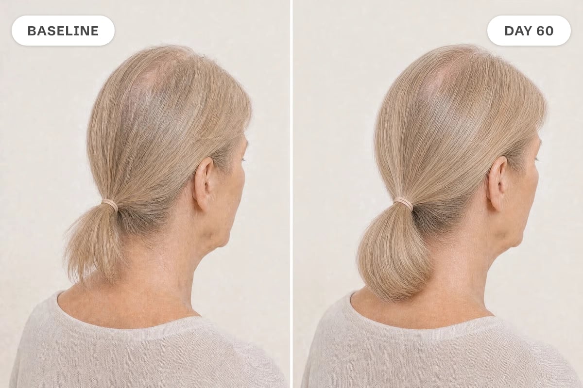 Customer before and after: fuller ponytail