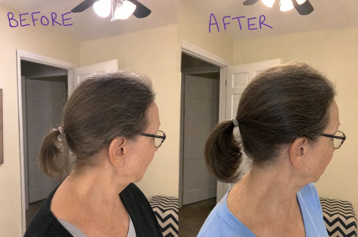 Ponytail before and after
