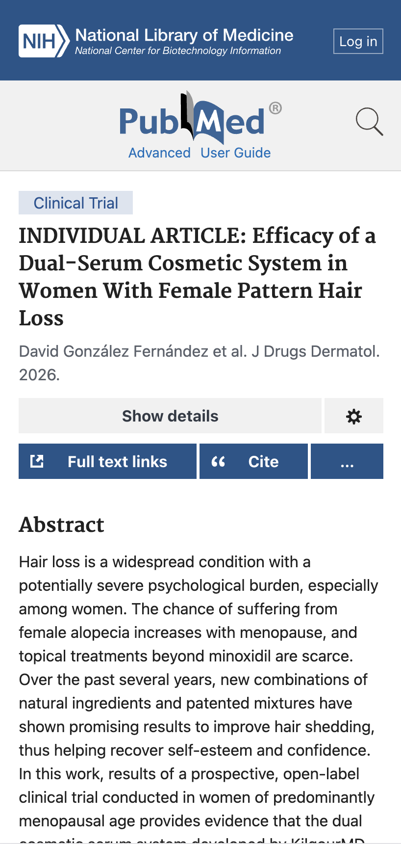 PubMed listing for the KilgourMD study