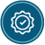A circular blue icon with a white outline of a seal containing a checkmark.
