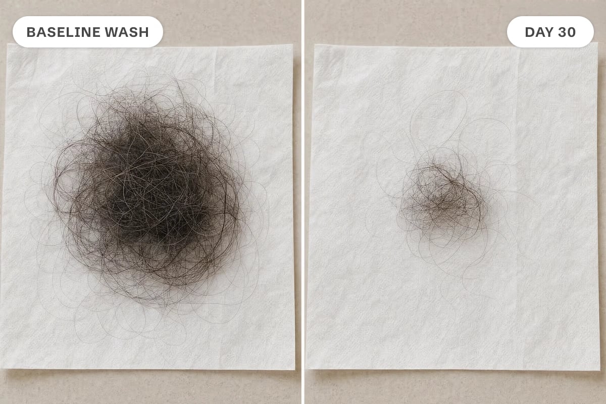 Before and after: less hair in the drain