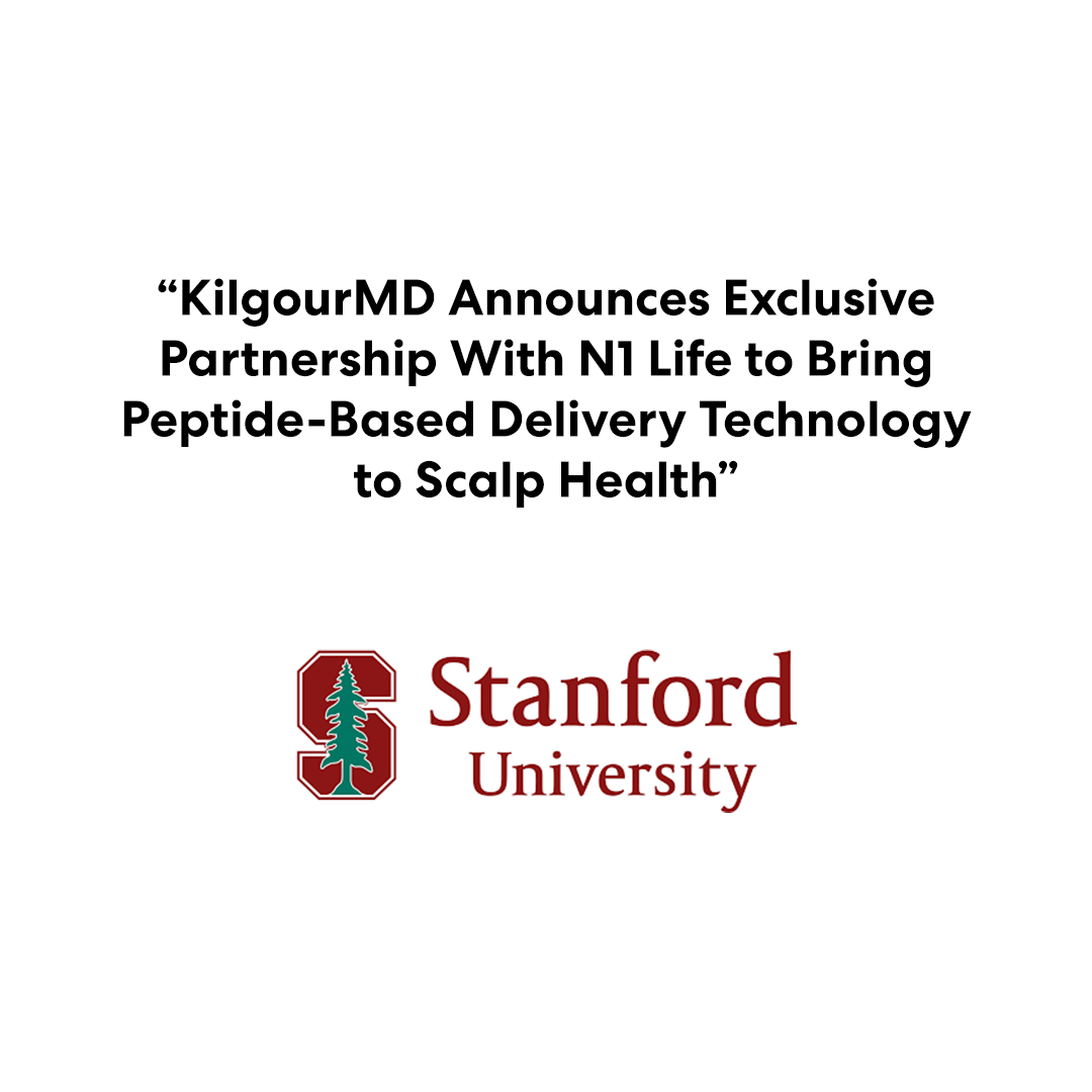 Announcement text for KilgourMD and N1 Life partnership, shown above the Stanford University logo.