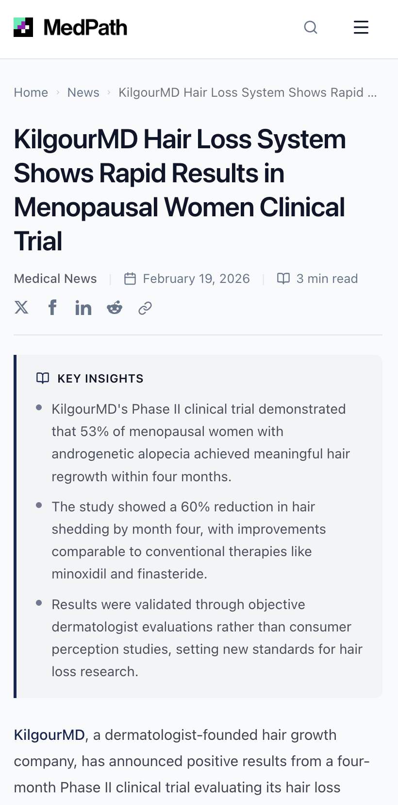 MedPath coverage of the KilgourMD trial