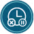 A blue circular icon showing a clock with a cancel (x) button and a pause button below.