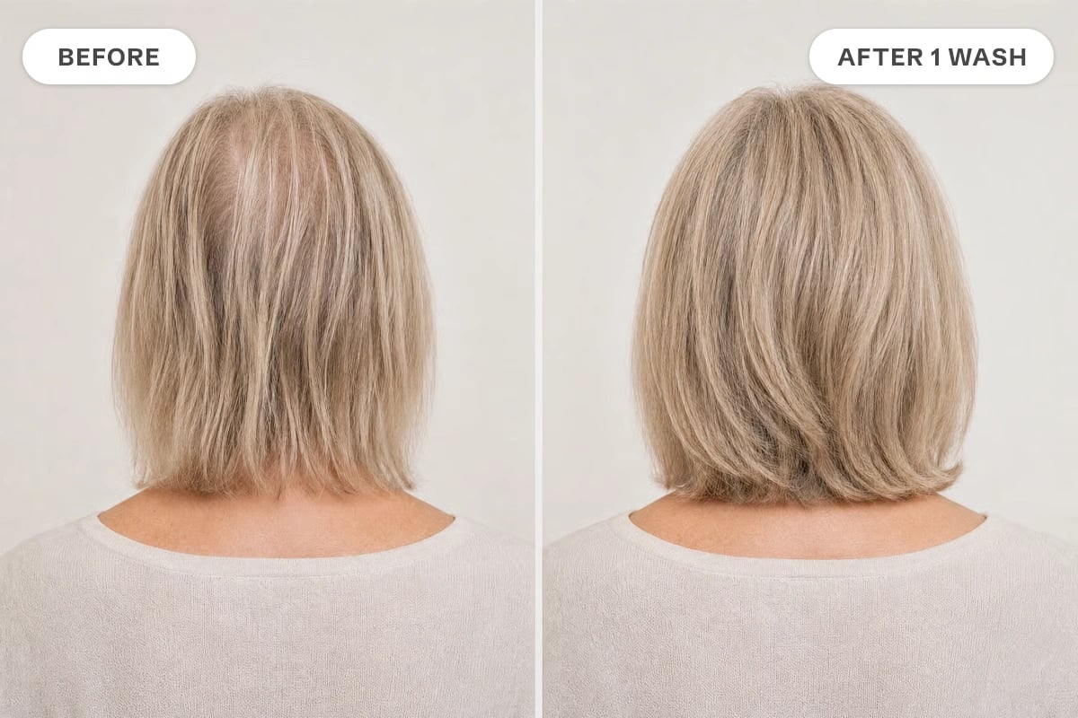 Before and after: fuller hair from the first wash