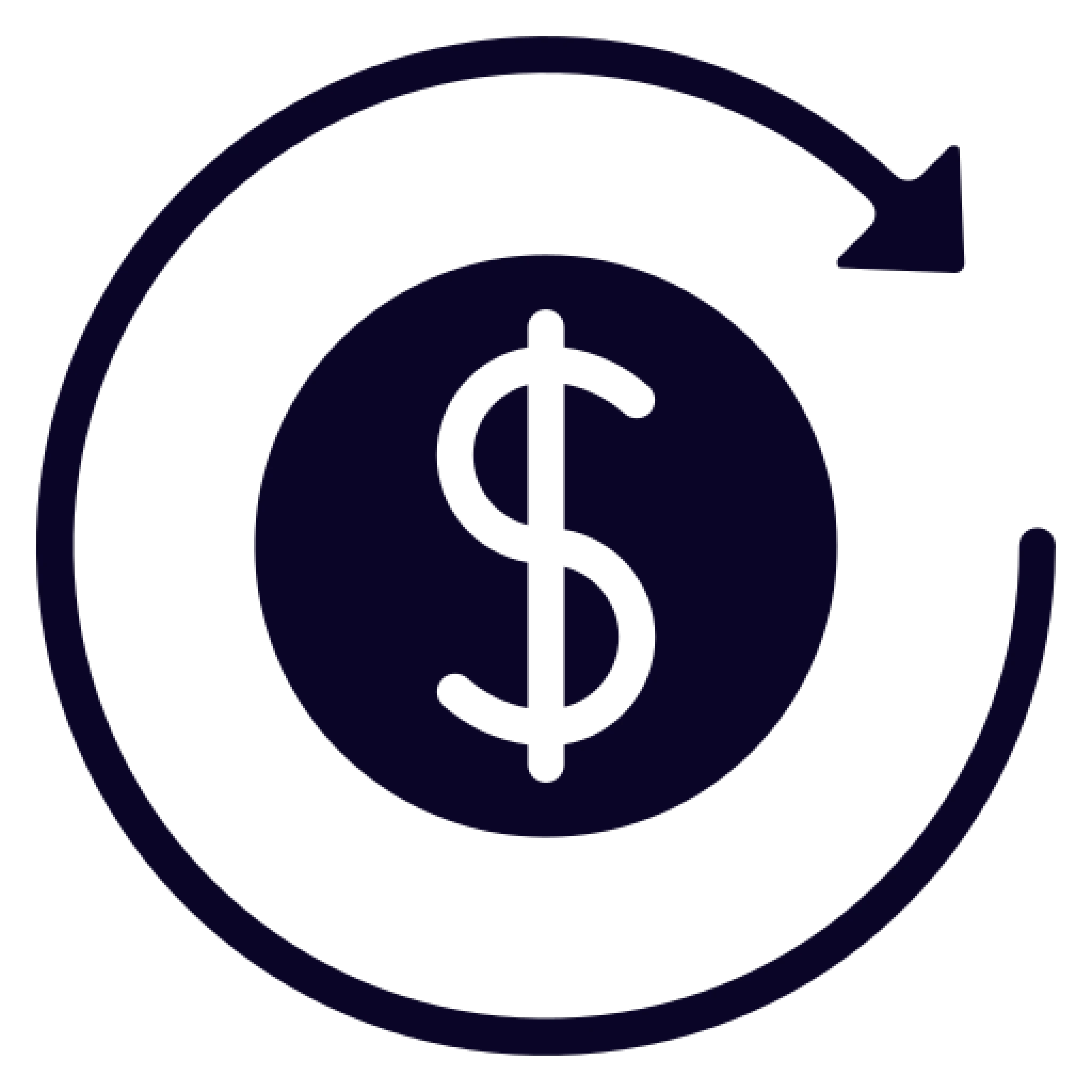 Dollar sign inside a circular arrow icon.
