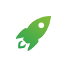 Green rocket icon on a transparent background.