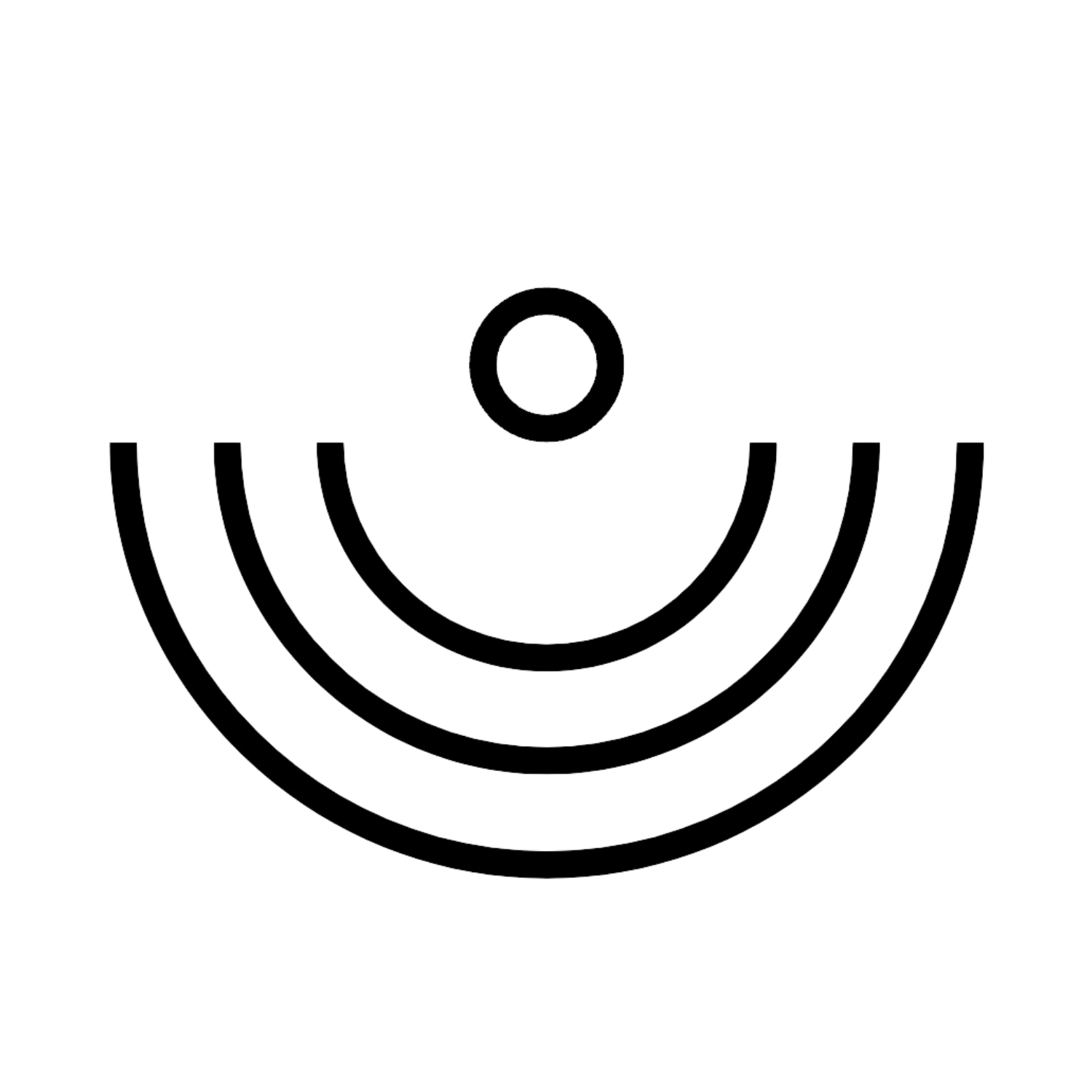 Black concentric arcs with a circle above on a transparent background.