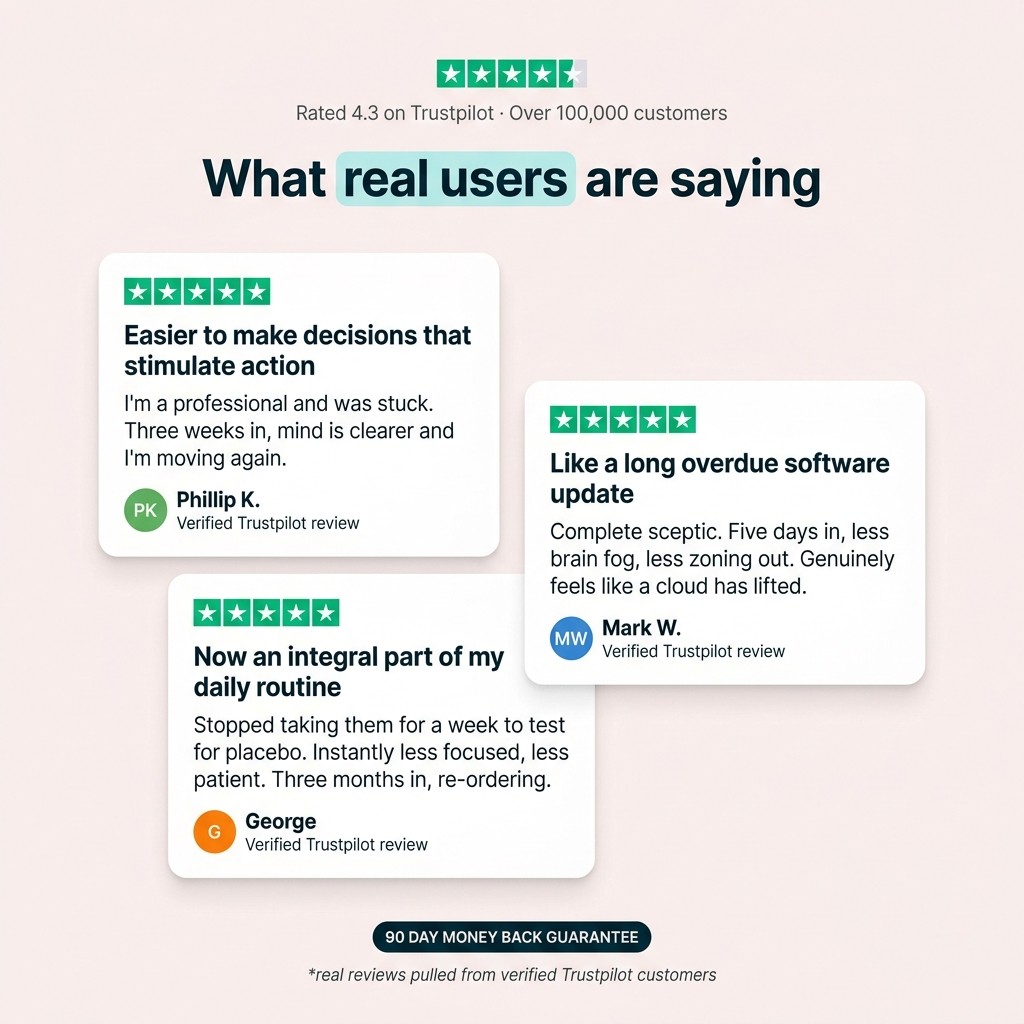 A graphic showing three positive customer testimonials from Trustpilot, each with a five-star rating.