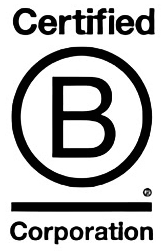 Certified B Corporation logo in black and white.
