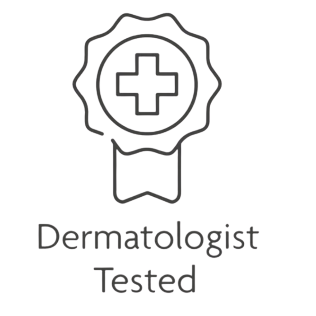 Ribbon with a medical cross and text 'Dermatologist Tested'.