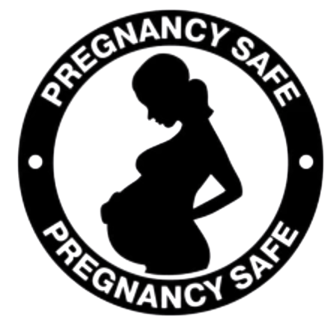 Silhouette of a pregnant woman with 'Pregnancy Safe' text.
