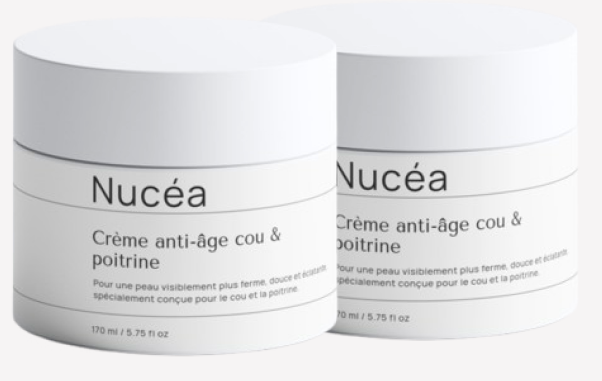 Two jars of Nucéa anti-aging cream for neck and chest.